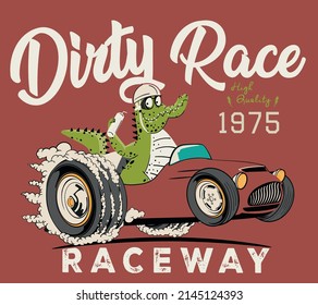 vector racer crocodile illustration for t shirts print