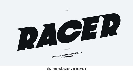 Vector racer font bold style modern typography for infographics, motion graphics, video, promotion, decoration, logotype, party poster, t shirt, book, animation, banner, game, printing. 10 eps