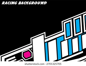 Vetor fundo de corrida, conceito básico 3D de linhas e caixas com branco e azul.