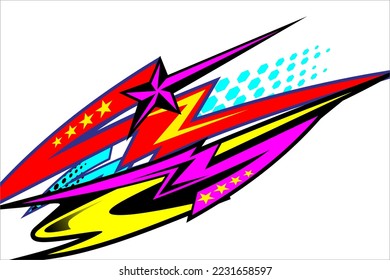 diseño de fondo de carreras vectoriales con un patrón único, una combinación de líneas y colores brillantes como rosa y otros con efectos como estrellas