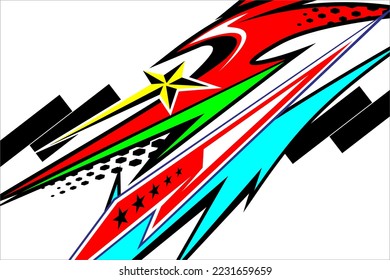 vector racing background design with a unique pattern, a combination of lines and bright colors such as red and others with effects like stars