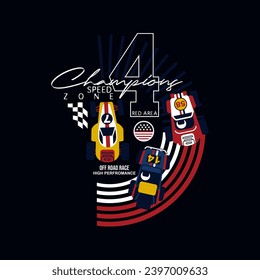 vector of racing car, champions, speed zone, off road race, speed zone, design graphic illustration