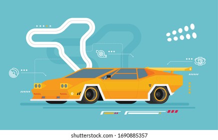 Vector racing car isolated on color background