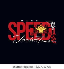 vector of racing car, race speed, junior team, champions, design graphic illustration