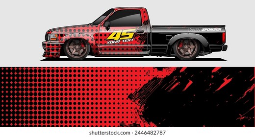 Vektorgrafik Racing Car Wrap Design: Abstrakt gestreiftes Hintergrundset für Fahrzeugverpackungen, Rennwagen, Rallye, Abenteuer und Lackierung