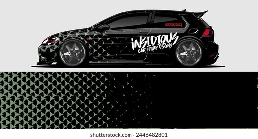 Vektorgrafik Racing Car Wrap Design: Abstrakt gestreiftes Hintergrundset für Fahrzeugverpackungen, Rennwagen, Rallye, Abenteuer und Lackierung