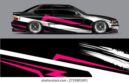 Diseño de envoltura de coche de carreras de Vector para pegatinas de vinilo de vehículos y librea de pegatinas de empresas automotrices. Eps 10