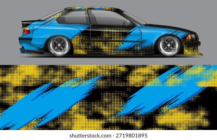 Diseño de envoltura de coche de carreras de Vector para pegatinas de vinilo de vehículos y librea de pegatinas de empresas automotrices. Eps 10