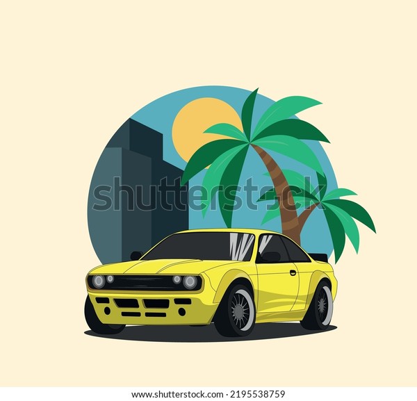 Vector of a\
racing muscle car. Retro car poster. Realistic Vector illustration\
for sticker, poster or\
badge