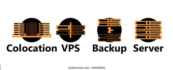 Vector rackmount technologic icons set - yellow