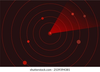 Pantalla de radar de Vector. Pantalla de radar HUD futurista. Elemento de diseño de ciencia ficción aislado sobre fondo. Escaneo aéreo militar. Búsqueda de la marina submarina. Parpadeo del sistema. Ilustración vectorial de la interfaz de navegación.