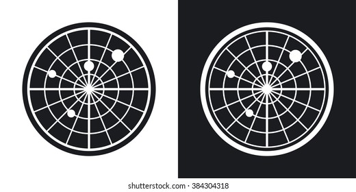 Vector radar screen icon. Two-tone version on black and white background