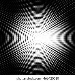Vector radial dots. Black dots on white 