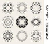 Vector Radial Gradient Halftone Sunburst Circle Shape Stippling Design Elements. Abstract Geometric Background Design