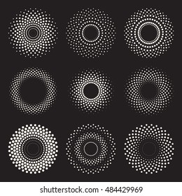 Vector Radial Gradient Halftone Sunburst Circle Shape Stippling Design Elements. Abstract Geometric Background Design