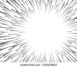 Vector radial lines. Concept of speed, movement, black color. Design elements manga, cartoon, comics. Illustration on isolated background.