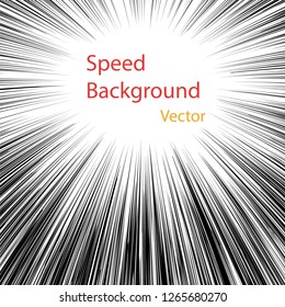 Vector radial lines. Concept of speed, movement, black color. Design elements manga, cartoon, comics. Illustration on isolated background.