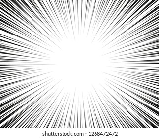 Vector radial lines. Concept of speed, movement, black color. Design elements manga, cartoon, comics. Illustration on isolated background.