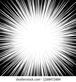 Vector radial lines. Concept of speed, movement, black color. Design elements manga, cartoon, comics. Illustration on isolated background.
