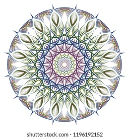 Vector radial oriental mandala pattern on white background