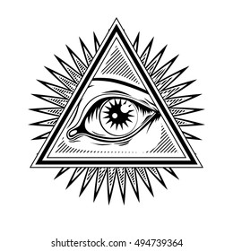 Vector radiant delta - a sign depicting Masonic eye in the triangle with rays