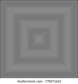 Vector radiating squares spiral. Retro style abstract background. Contour lines of group of squares. Black And White.