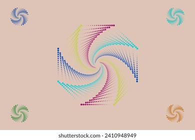 Vector radiation sky blue and more color dots patterns swirl ring icon collection. 