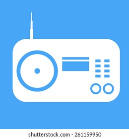 Vector radio icon on blue background. 