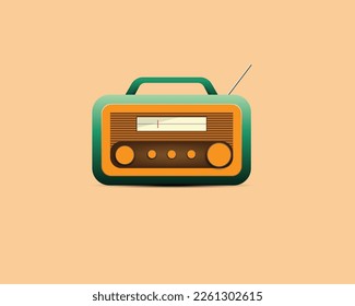 Vector radio with an old radio receiver and inscription Music radio on the yellow background.