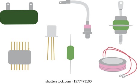vector - radio parts,color, diode, tablete diode, power diode, resistor, transistor, chip, capacitor, wighr background