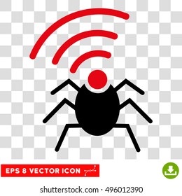 Vector Radio Spy Bug EPS vector icon. Illustration style is flat iconic bicolor intensive red and black symbol on a transparent background.