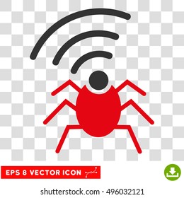 Vector Radio Spy Bug EPS vector pictograph. Illustration style is flat iconic bicolor gray and intensive red symbol on a transparent background.