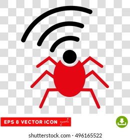 Vector Radio Spy Bug EPS vector pictogram. Illustration style is flat iconic bicolor black and intensive red symbol on a transparent background.