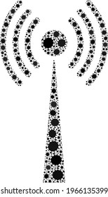 Vector radio tower covid mosaic icon organized for pharmacy advertisement. Radio tower mosaic is done of randomized covid viral parts.