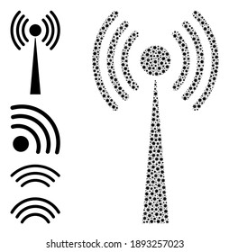Vector radio tower icon coronavirus collage. Radio tower mosaic is organized of little coronavirus viral icons. Collage is designed for lockdown applications.
