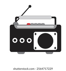 Vector radio: A wireless marvel that amplifies sound, music and news globally. Instant communication, cultural bridge, in black, and gray, and on a white background