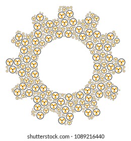 Vector radioactive icons are combined into gearwheel combination. Mechanical design concept constructed with radioactive components.