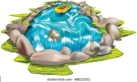 Vector rafting water stream theme illustration for anamorphic application.