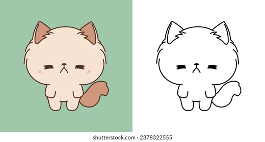 Vector Ragamuffin Kitty Multicolored and Black and White. Beautiful Clip Art Kitten. Cartoon Vector Illustration of Kawaii Pet for Stickers, Prints for Clothes, Baby Shower. 