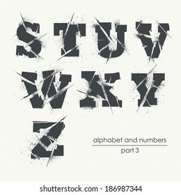 Vector Ragged Grunge Alphabet With Ink Splatter - Part 3