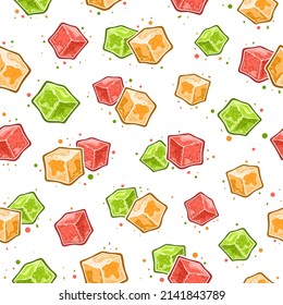 Vector Rahat Lokum seamless pattern, square repeat background with set of isolated illustrations variety vivid lebanese lokum, traditional sweet turkish delight on white background for children cloth