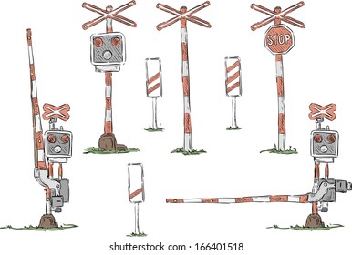 vector - rail barriers and sign - color , isolated on background