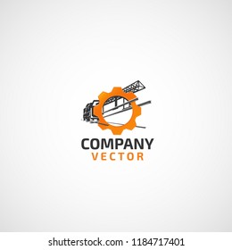 Vector rail-laying machine in gear logo.