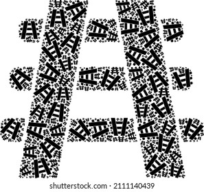 Vector railroad icon mosaic. Railroad composition is designed of random recursive railroad pictograms. Recursion mosaic of railroad icon.
