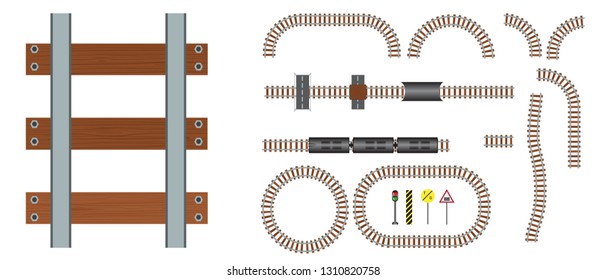 Elementos de construcción de vías férreas y ferroviarias vectoriales. Estructura de la vía ondulada para la ilustración del tren de tráfico