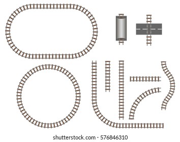 Vector Railroad And Railway Tracks Construction Elements. Wavy Trackway Structure For Traffic Train Illustration