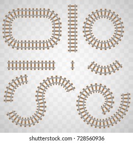 Vector railroad and railway tracks elements set. Trackway structure  for traffic train illustration. Design of rail for construction way