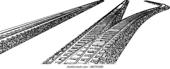 Vector Railroad track silhouettes. Railway tracks cartoon vector illustration. 6