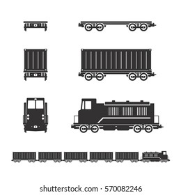 Vector of railroad transportation with different parts isolated on white background.