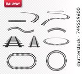 Vector rails set. Railway isolated on transparent background.